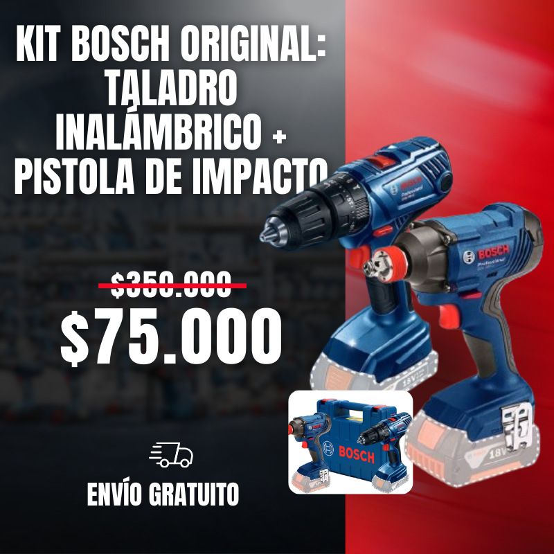 KIT BOSCH ORIGINAL: TALADRO INALÁMBRICO + PISTOLA DE IMPACTO + 26 ACCESORIOS + 2 BATERIAS - CIERRE DE LA TIENDA - ENVÍO GRATIS