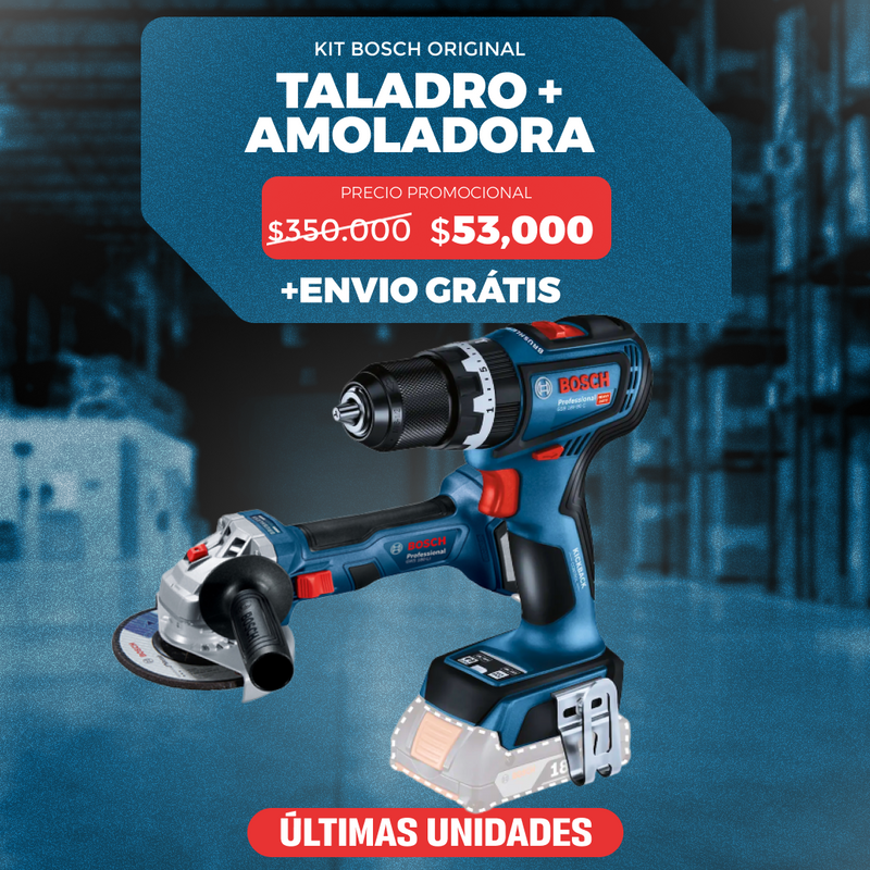 KIT BOSCH ORIGINAL: QUEDAN 6 UNIDADES - TALADRO INALÁMBRICO + AMOLADORA DE ALTO IMPACTO + 26 ACCESORIOS + 2 BATERIAS - PROMOCION CIERRE DE LA TIENDA - ENVÍO GRATIS