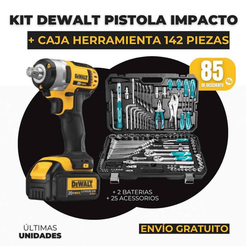 KIT DEWALT ORIGINAL: PISTOLA DE IMPACTO + CAJA HERRAMIENTA 142 PIEZAS 2.0 - PROMOCION CIERRE DE LA TIENDA -  ENVÍO GRATIS